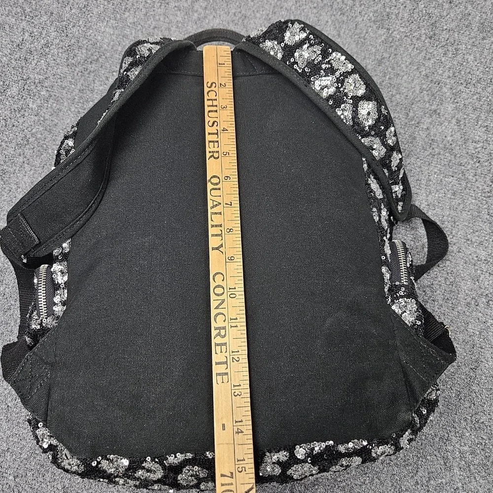 Victorias Secret PINK Backpack Shiny Black Silver Sequin Leopard‎ Animal Print